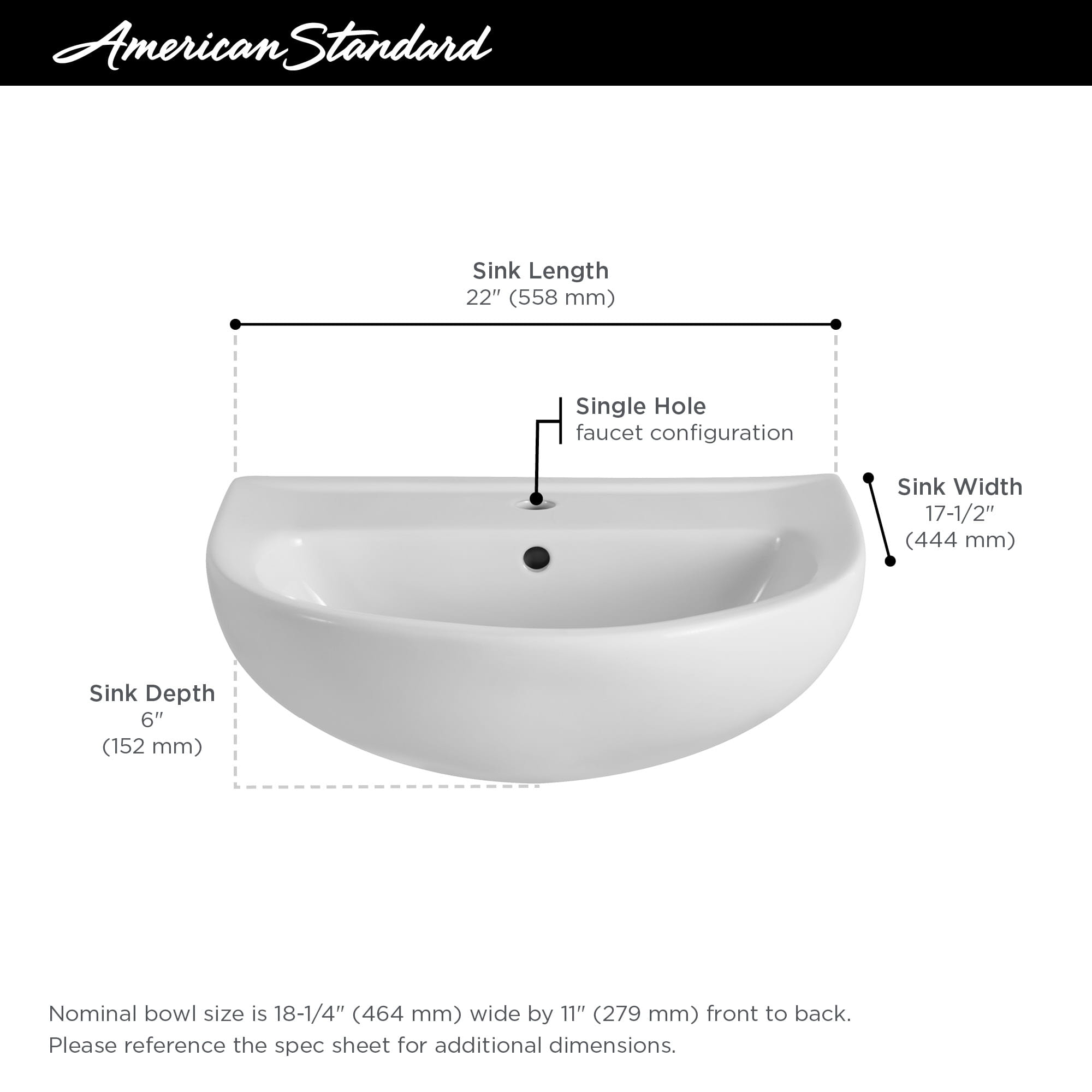 Reliant 22-In. Pedestal Sink Top Only, Single Hole